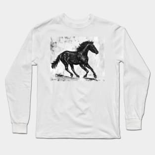 Painting of a Gorgeous Black Mustang Horse Running Long Sleeve T-Shirt